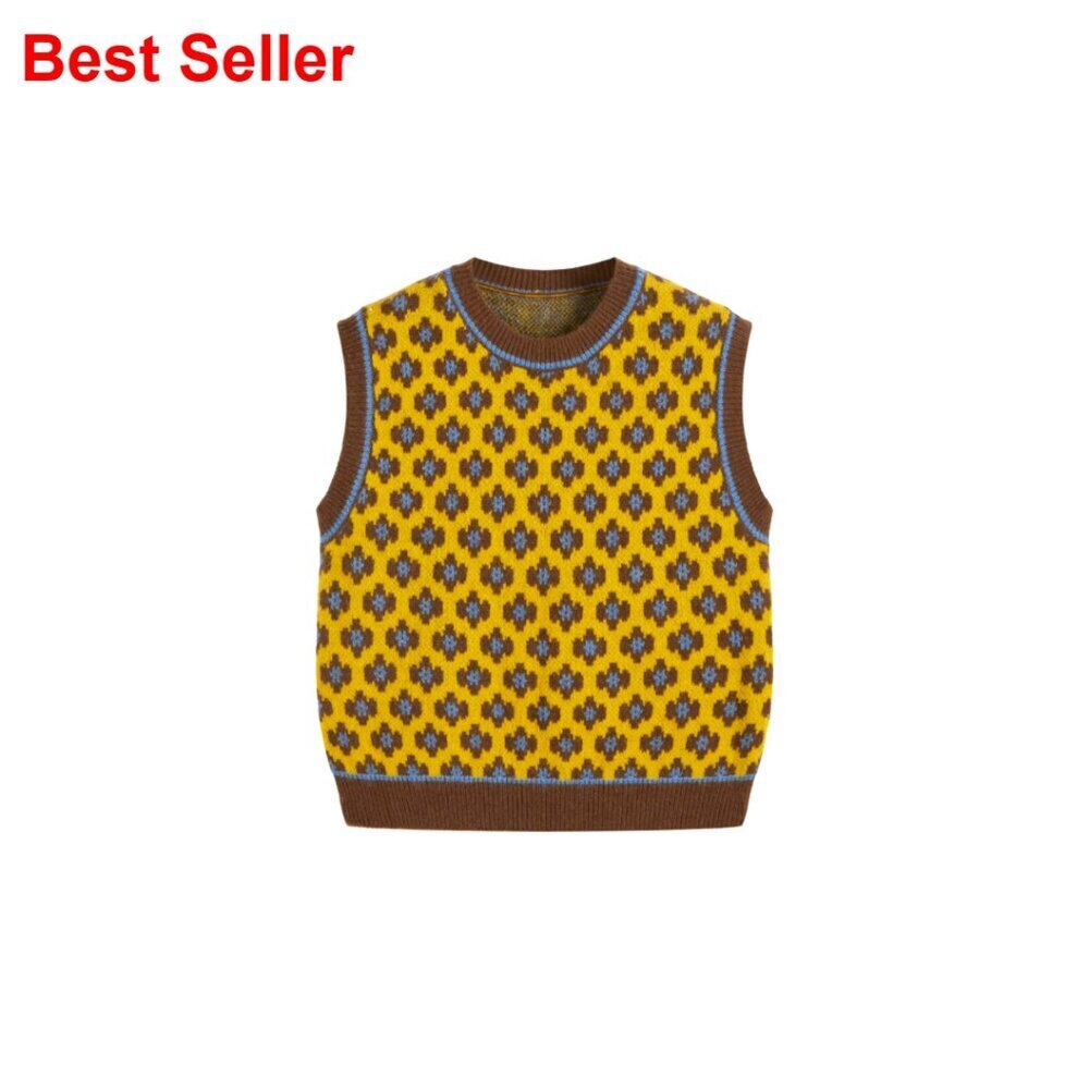 Sleeveless Cropped Sweater Vest Geometric Pattern High Stretch Knit